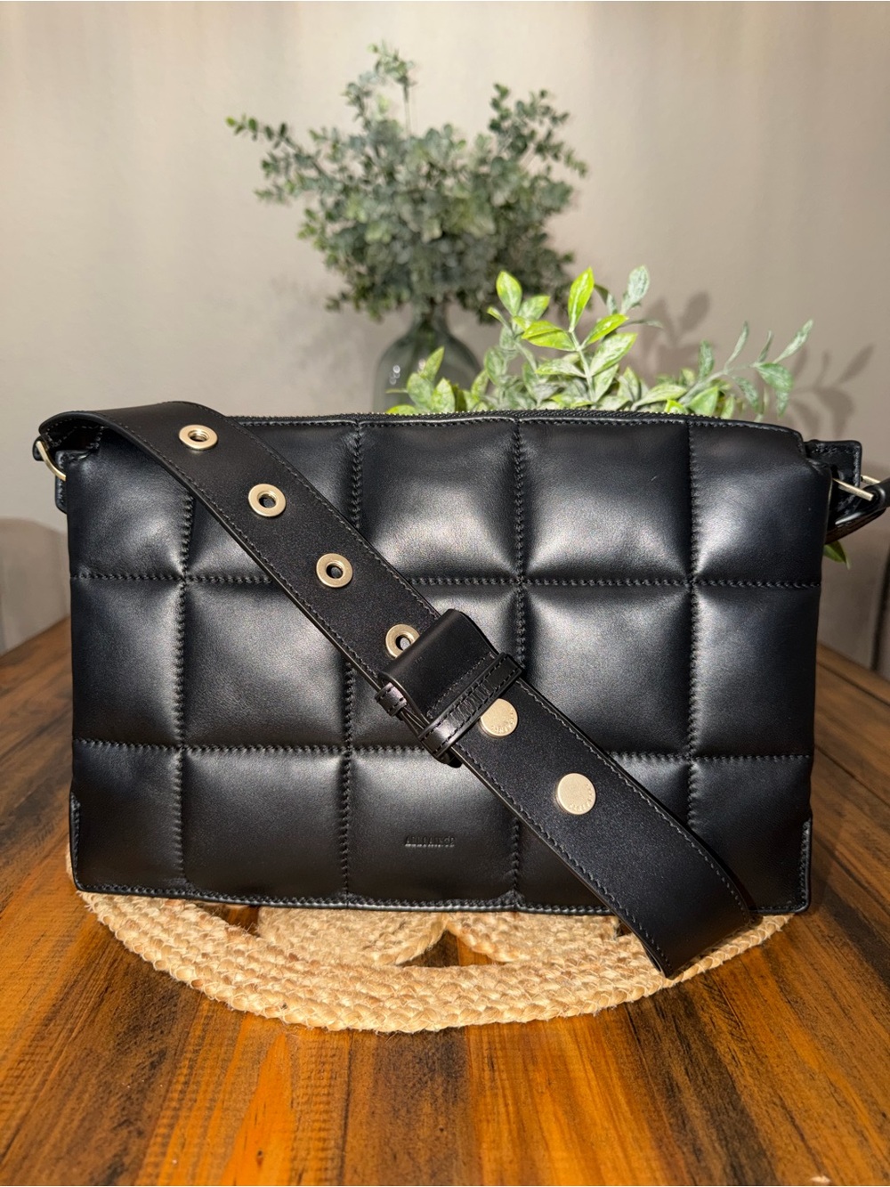 ALLSAINTS Quilted Black Shoulder Bag with Studded Strap - Picture 2 of 13
